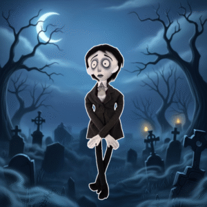 Muñeco Victor Van Dort estilo Tim Burton de 60 cm con traje gris y expresión melancólica